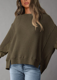 PRETTYGARDEN Oversized Sweatshirt for Women Fashion Crewneck Long Sleeve Pullover Waffle Knit Tops Fall Trendy Clothes