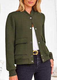 Casual Long Sleeve Button up Lightweight Varsity Bomber Jackets
