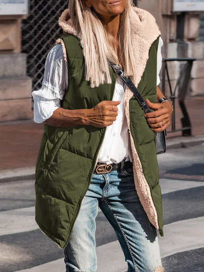 PRETTYGARDEN Womens Fall Reversible Vests Sleeveless Fleece Jacket Zip Up Hoodie Pockets Long Warm Winter Coat Outerwear