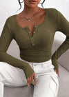 BTFBM Women Long Sleeve Shirts Fall Tops V Neck Button Up Slim Fit Ribbed Knit Solid Color Casual Shirts