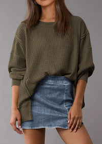 PRETTYGARDEN Oversized Sweatshirt for Women Fashion Crewneck Long Sleeve Pullover Waffle Knit Tops Fall Trendy Clothes