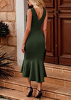 PRETTYGARDEN Women's Sleeveless Midi Bodycon Formal Dress Ruffle Mermaid Hem Elegant Cocktail Wedding Guest Midi Dresses