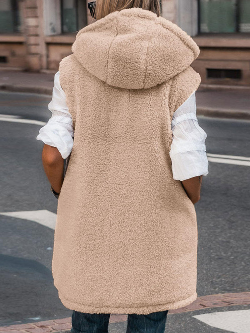 PRETTYGARDEN Womens Fall Reversible Vests Sleeveless Fleece Jacket Zip Up Hoodie Pockets Long Warm Winter Coat Outerwear