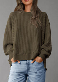 PRETTYGARDEN Oversized Sweatshirt for Women Fashion Crewneck Long Sleeve Pullover Waffle Knit Tops Fall Trendy Clothes