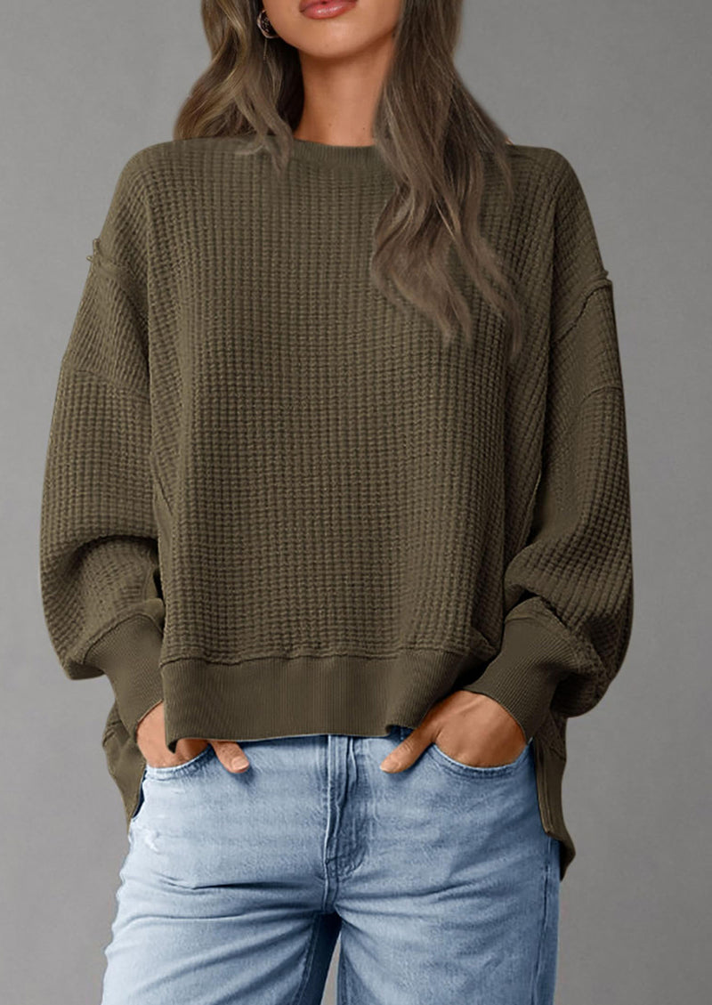 PRETTYGARDEN Oversized Sweatshirt for Women Fashion Crewneck Long Sleeve Pullover Waffle Knit Tops Fall Trendy Clothes
