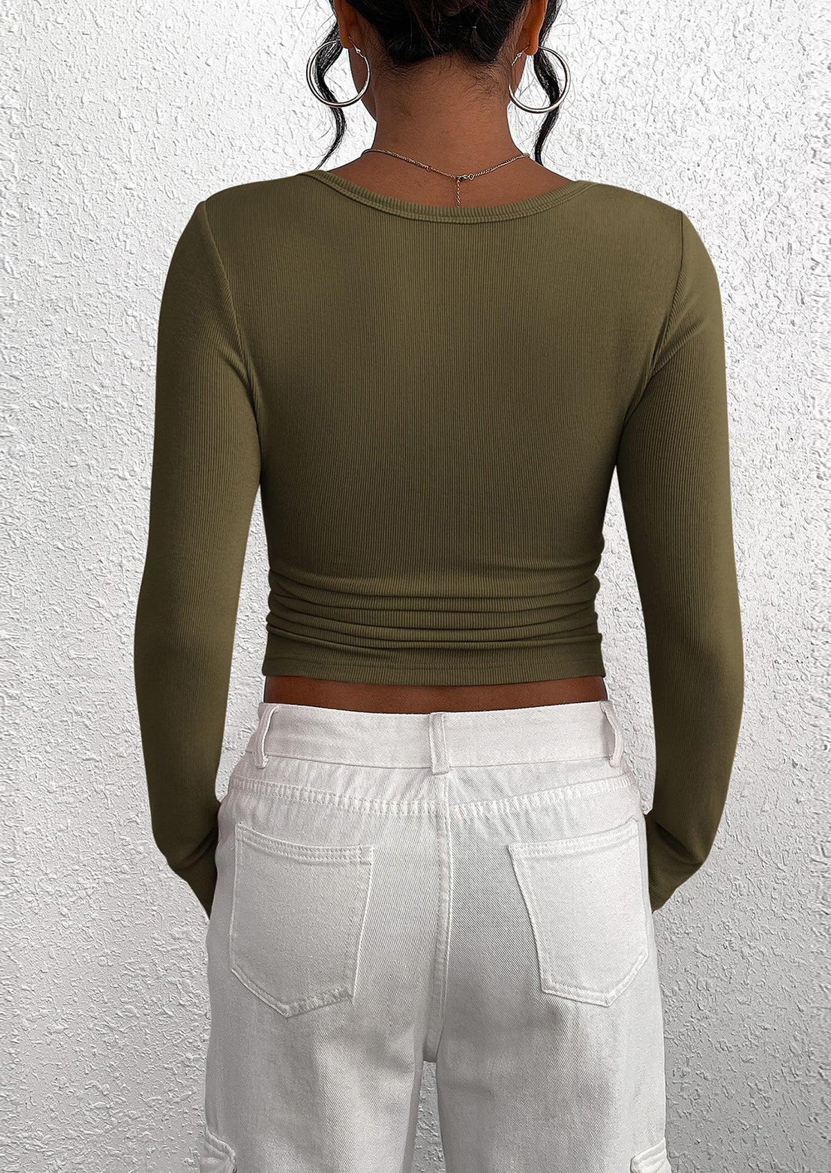 Long Sleeved V-Neck Button Slim Knit Solid Color Casual Shirt