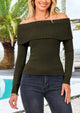 Off-Shoulder Y2K Long Sleeve Ribbed Knit Fitted Sweaters