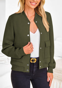 Casual Long Sleeve Button up Lightweight Varsity Bomber Jackets