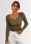 BTFBM Women Long Sleeve Shirts Fall Tops V Neck Button Up Slim Fit Ribbed Knit Solid Color Casual Shirts
