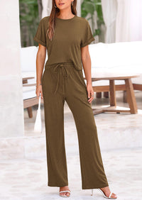 Short Sleeve T-Shirt Wide Leg Pants Two Piece Sets