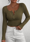 BTFBM Women Long Sleeve Shirts Fall Tops V Neck Button Up Slim Fit Ribbed Knit Solid Color Casual Shirts