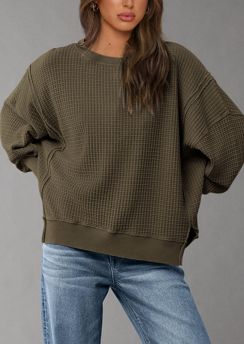 PRETTYGARDEN Oversized Sweatshirt for Women Fashion Crewneck Long Sleeve Pullover Waffle Knit Tops Fall Trendy Clothes