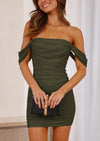 PRETTYGARDEN Off Shoulder Women Ruched Mesh Cocktail Party Bodycon Mini Dresses