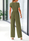 PRETTYGARDEN Casual Short Sleeve Square Neck Wide Leg Jumpsuit Rompers