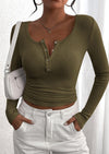 BTFBM Women Long Sleeve Shirts Fall Tops V Neck Button Up Slim Fit Ribbed Knit Solid Color Casual Shirts