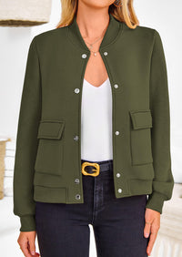 Casual Long Sleeve Button up Lightweight Varsity Bomber Jackets