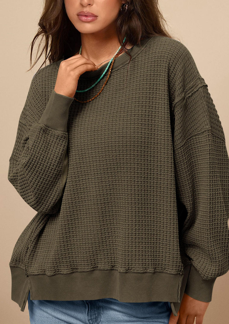 PRETTYGARDEN Oversized Sweatshirt for Women Fashion Crewneck Long Sleeve Pullover Waffle Knit Tops Fall Trendy Clothes