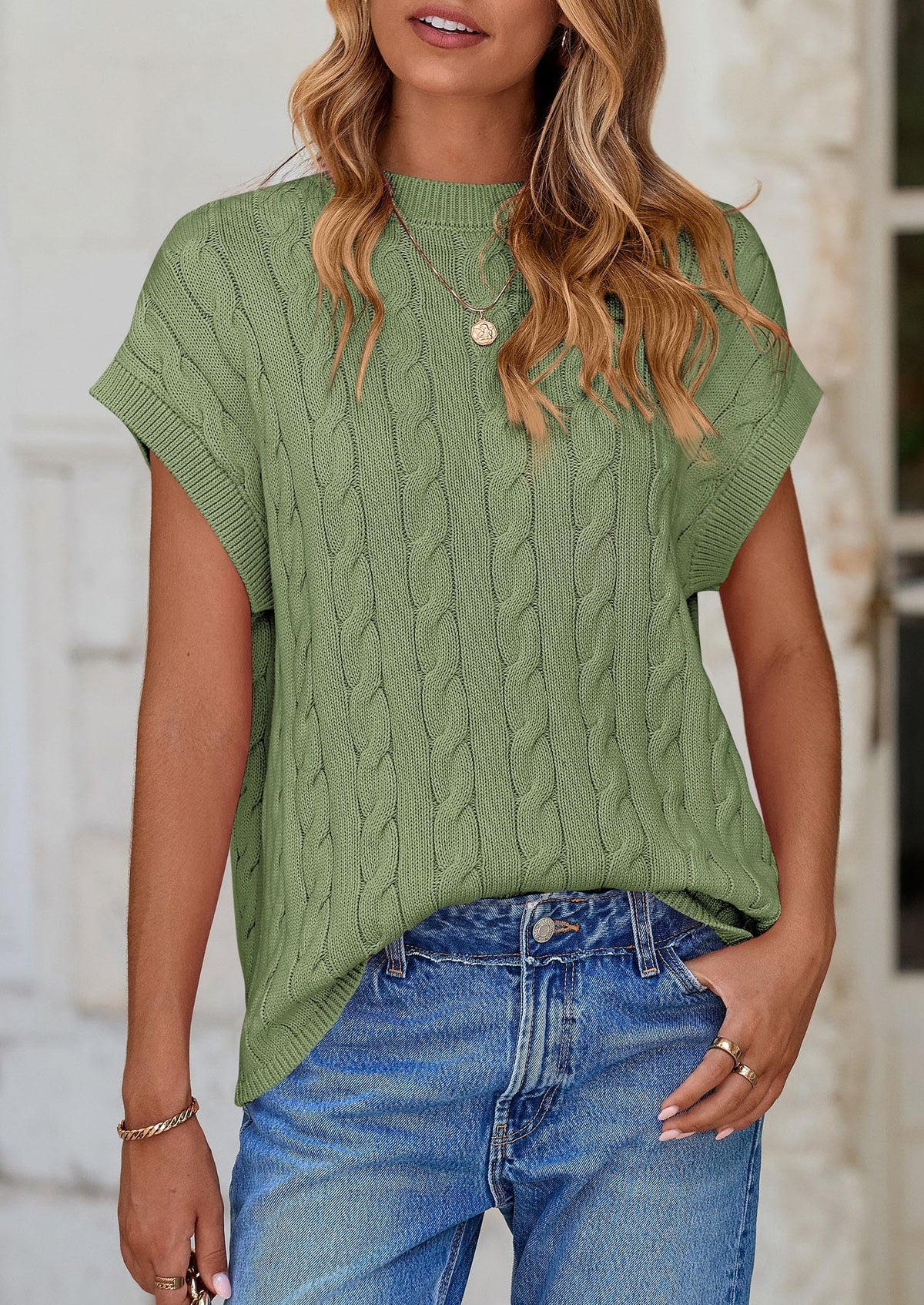 Casual Short Sleeve Crew Neck Knit Pullover Trendy Spring Outfits Sweater Vest