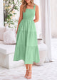 Smocked Ruffle A Line Long Flowy Sleeveless Beach Midi Dress