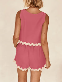 Beach Vacation Cropped Tank Top High Waist Shorts Two Piece Set