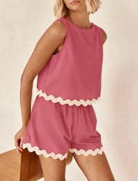 Beach Vacation Cropped Tank Top High Waist Shorts Two Piece Set