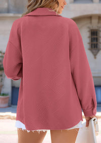 Button Down Collared Long Sleeve Textured Casual Shacket Jackets