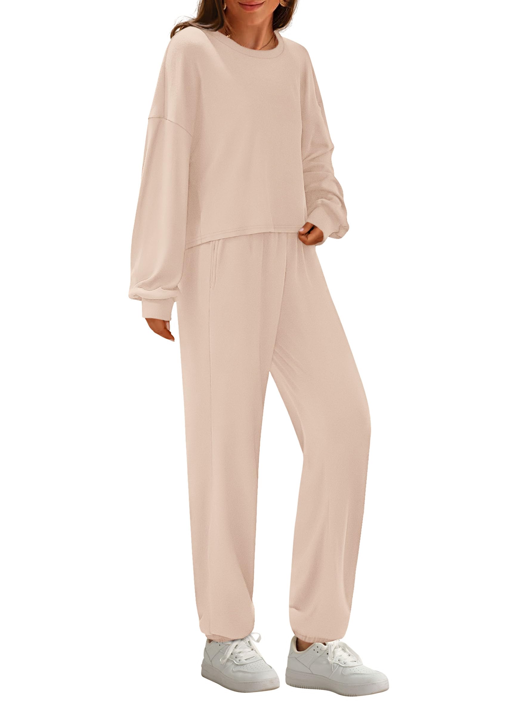 PRETTYGARDEN Women's Two Piece Outfits Lounge Sets Long Sleeve Pullover Tops Sweatpants Fall Fashion Matching Clothing