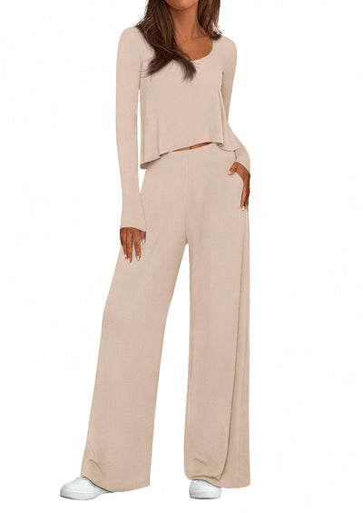 PRETTYGARDEN Women's 2 Piece Fall Sets  Casual Long Sleeve Shirts Wide Leg Pants Lounge Travel Outfits Fashion Clothing