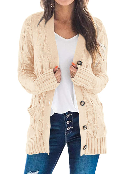 PRETTYGARDEN Women's Open Front Cardigan Sweaters Fall Fashion Button Down Cable Knit Chunky Winter Outerwear Coats