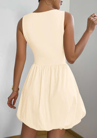 Casual Sleeveless Tank Mini Short Dress Crew Neck Bubble Dress with Pockets
