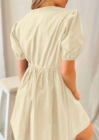 Casual Short Sleeve A Line Bow Tie Front Babydoll Loose Mini Dresses with Pockets