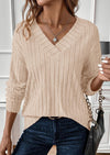 PRETTYGARDEN Fall Fashion Long Sleeve Shirts for Women Ribbed Knit V Neck Dressy Casual Lightweight Sweaters Tunic Tops