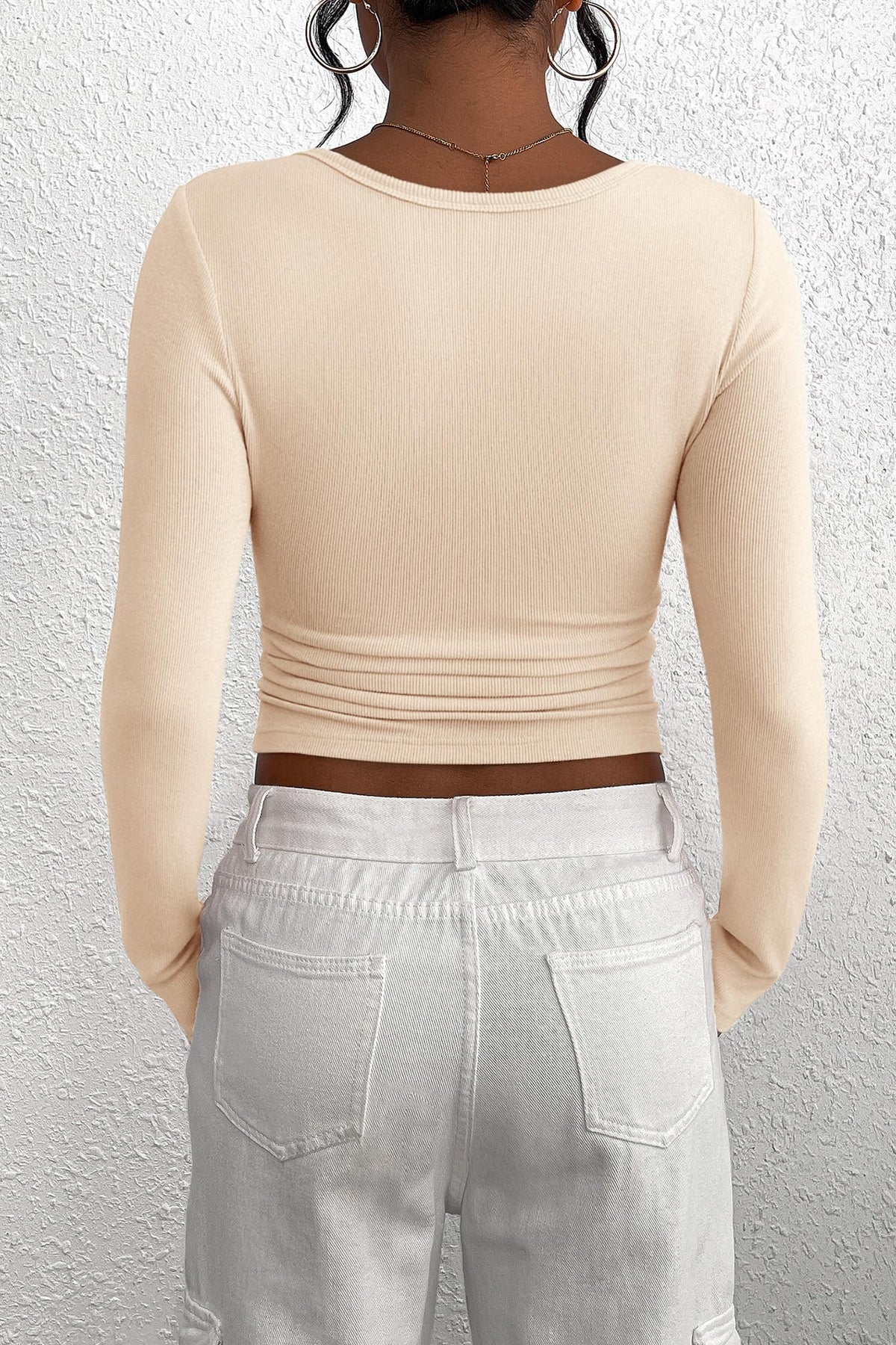 Long Sleeve Henley Button Down Ribbed Knit Slim Fit Casual T-shirts