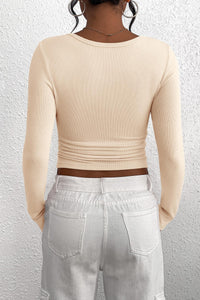 Long Sleeve Henley Button Down Ribbed Knit Slim Fit Casual T-shirts