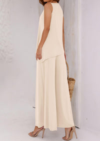 Asymmetrical Split Tank Tops Wide Leg Pants  Two Piece Sets
