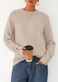 PRETTYGARDEN Womens Sweaters Fall Fashion Casual Crewneck Pullover Button Long Sleeve Cute Knit Tops Winter Clothes