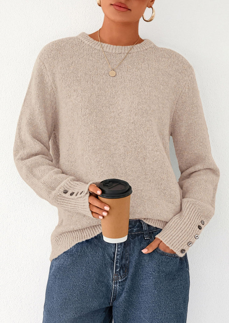 PRETTYGARDEN Womens Sweaters Fall Fashion Casual Crewneck Pullover Button Long Sleeve Cute Knit Tops Winter Clothes