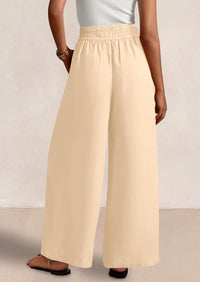 Casual Elastic Waist Loose Flowy Palazzo Pants Trousers with Pockets