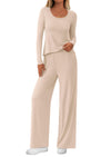 PRETTYGARDEN Women's 2 Piece Fall Sets  Casual Long Sleeve Shirts Wide Leg Pants Lounge Travel Outfits Fashion Clothing