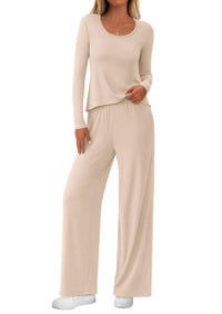 PRETTYGARDEN Women's 2 Piece Fall Sets  Casual Long Sleeve Shirts Wide Leg Pants Lounge Travel Outfits Fashion Clothing