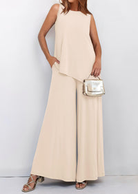 Asymmetrical Split Tank Tops Wide Leg Pants  Two Piece Sets