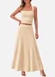 Crop Tank Top Flowy Midi Skirts Ribbed Knit Casual Two Piece Skirt Set