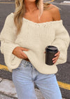 PRETTYGARDEN Women's Fall Oversized Sweaters Long Sleeve V Neck Dressy Casual Chunky Knit Loose Pullover Tops Winter Clothing