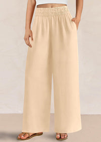 Casual Elastic Waist Loose Flowy Palazzo Pants Trousers with Pockets