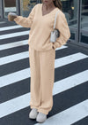 PRETTYGARDEN Casual Winter Two Piece Sets for Women V Neck Sweatshirt Loose Wide Leg Pants Tracksuit Knit Fall Outfits