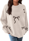 PRETTYGARDEN Fall Long Sleeve Pullover Sweaters for Women Trendy Crewneck Casual Cute Bow Chunky Knit Oversized Sweater