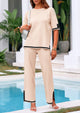 Casual Short Sleeve Knit Sweater Tops Wide Leg Pants 2 Piece Sets