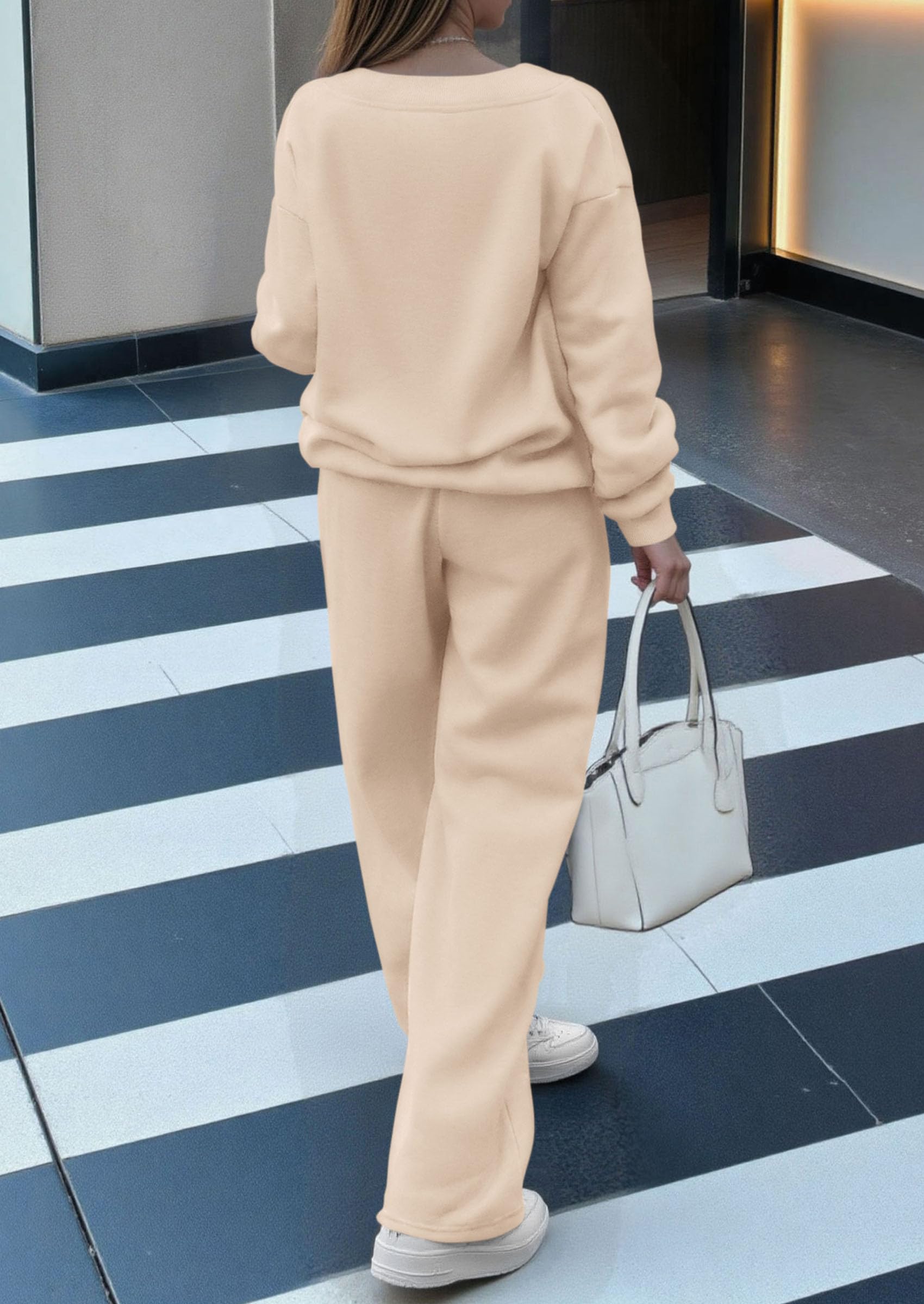 PRETTYGARDEN Casual Winter Two Piece Sets for Women V Neck Sweatshirt Loose Wide Leg Pants Tracksuit Knit Fall Outfits