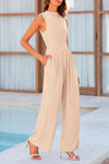 PRETTYGARDEN Womens Summer Jumpsuits Dressy Casual One Piece Outfits Sleeveless Mock Neck Wide Leg Pants Rompers with Pockets