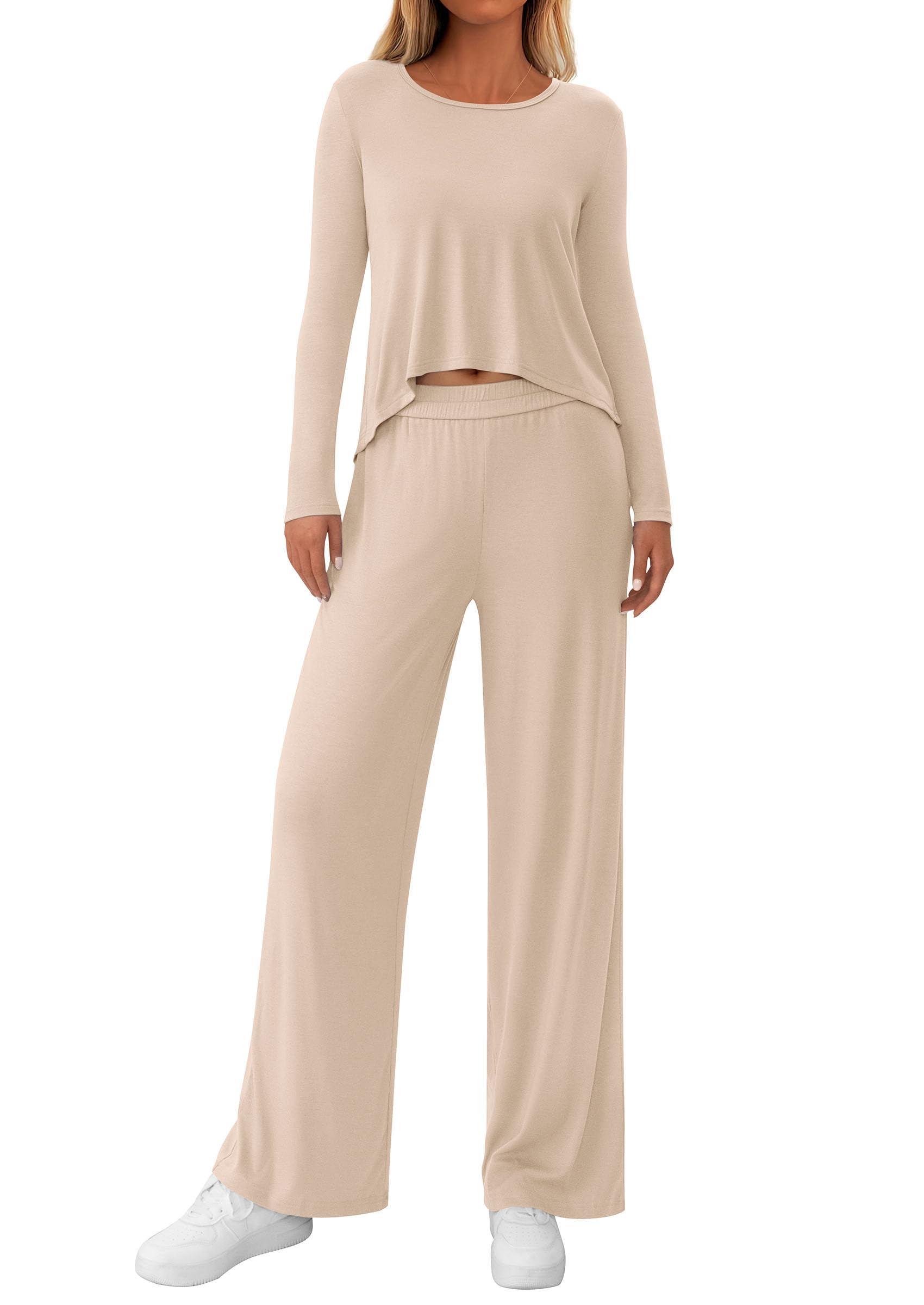 PRETTYGARDEN Women's 2 Piece Fall Sets  Casual Long Sleeve Shirts Wide Leg Pants Lounge Travel Outfits Fashion Clothing